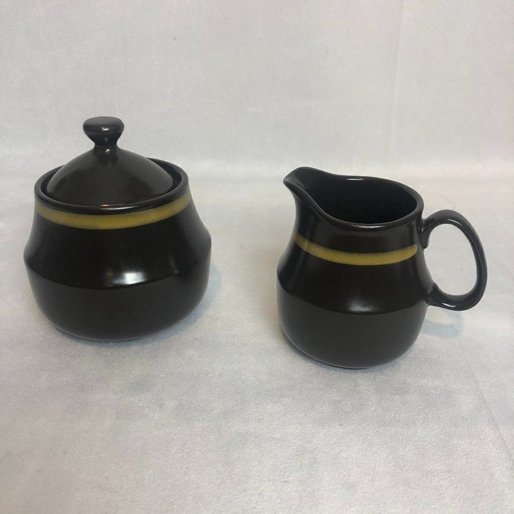 Vintage Mikasa Majorca Lodi Stone Ware Sugar Bowl w/ Lid and Creamer